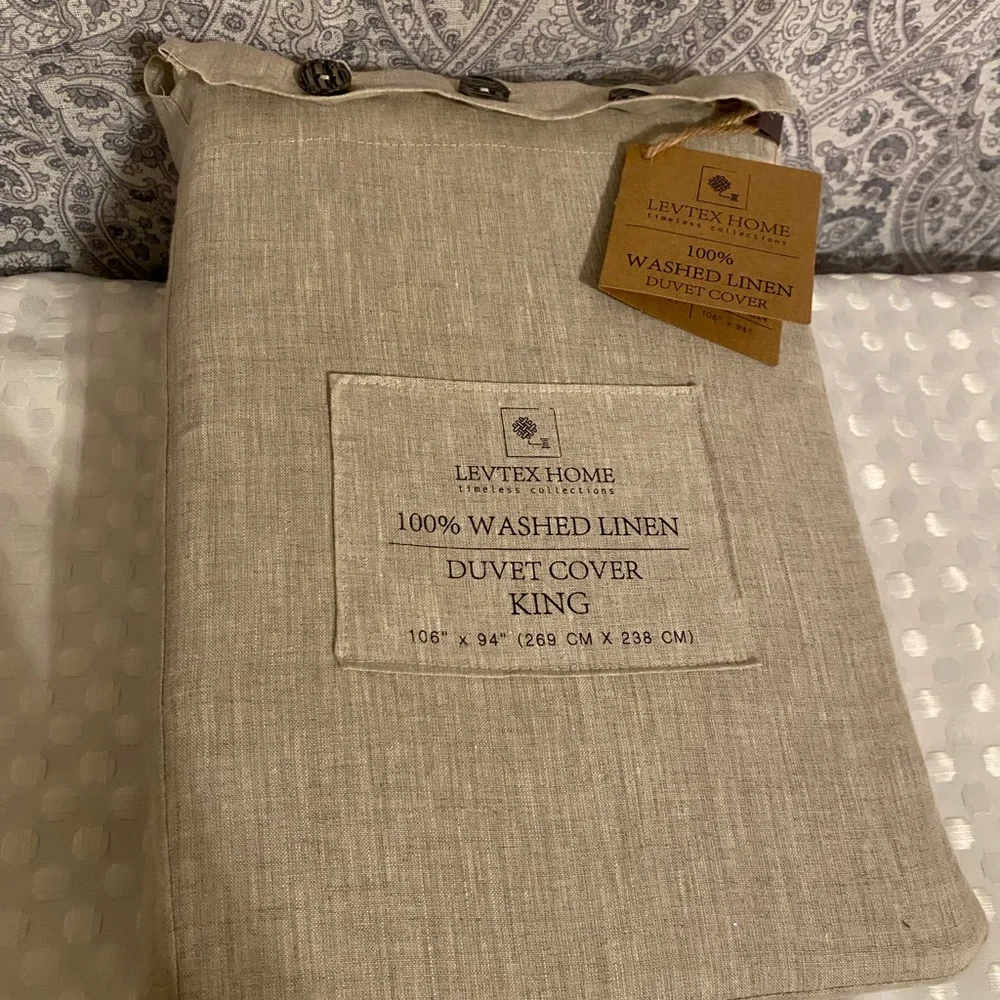Levtex Home Timeless Collection 100% Washed Linen Natural King Duvet Cover Only